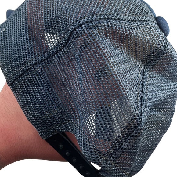 Vintage Snap-back Trucker Cap Hat Mesh Back Tractor Inn Heavy Patina Blue Boho - Picture 8 of 9